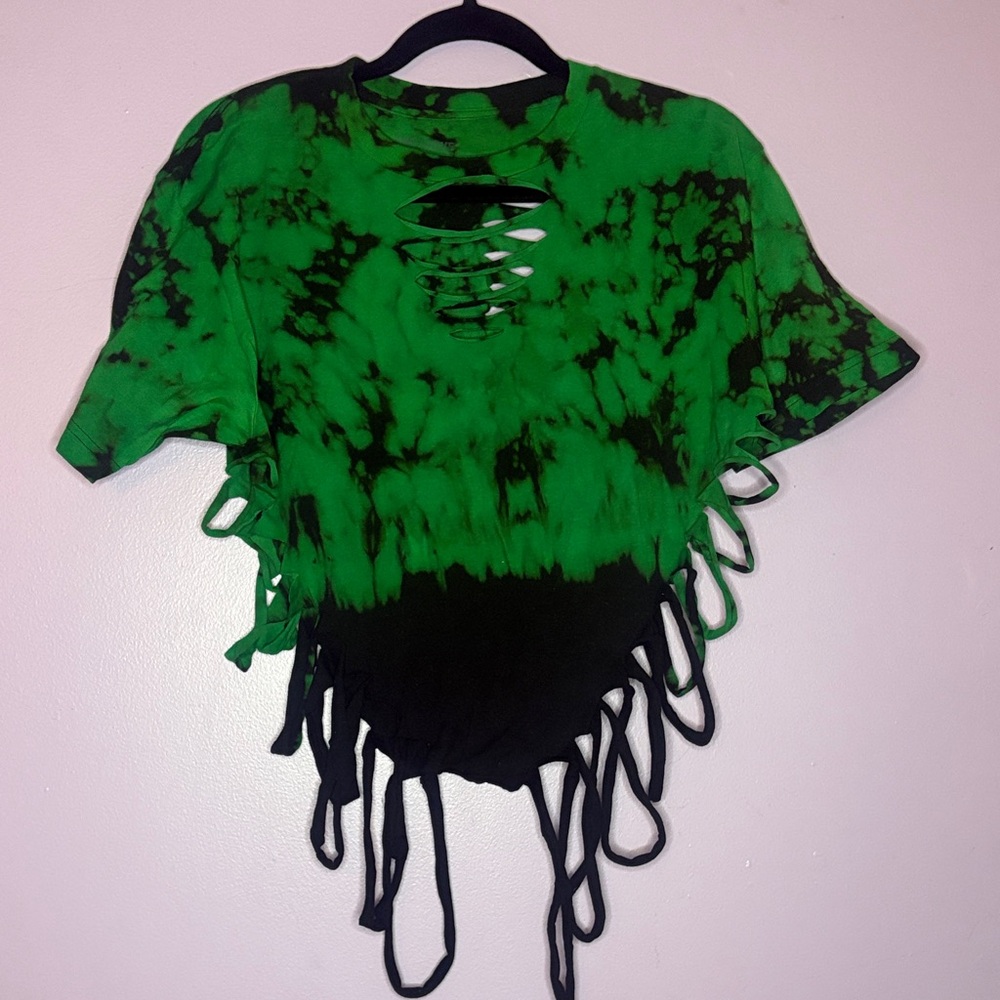 Green Tie-Dye Fringe Women's Top